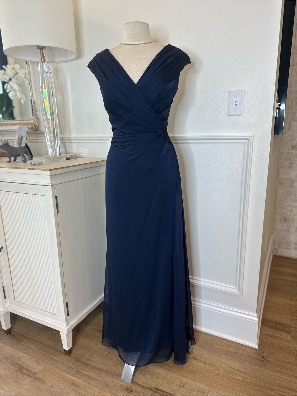 Jade Navy V-Neck Ruched Twist Maxi Dress